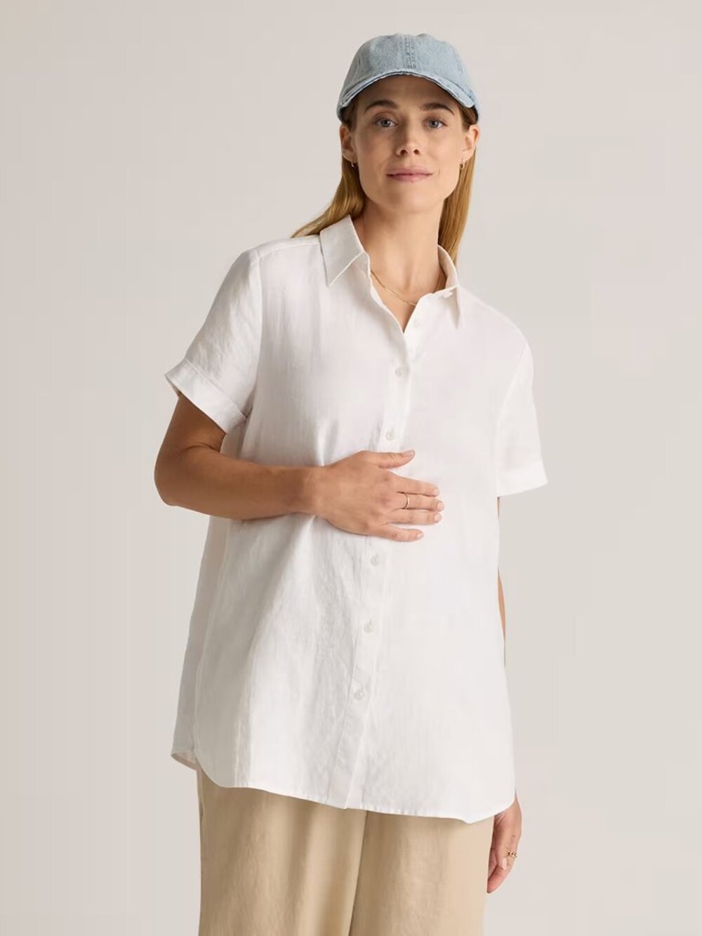 Quince 100% European Linen Maternity Camp Shirt • size small • white